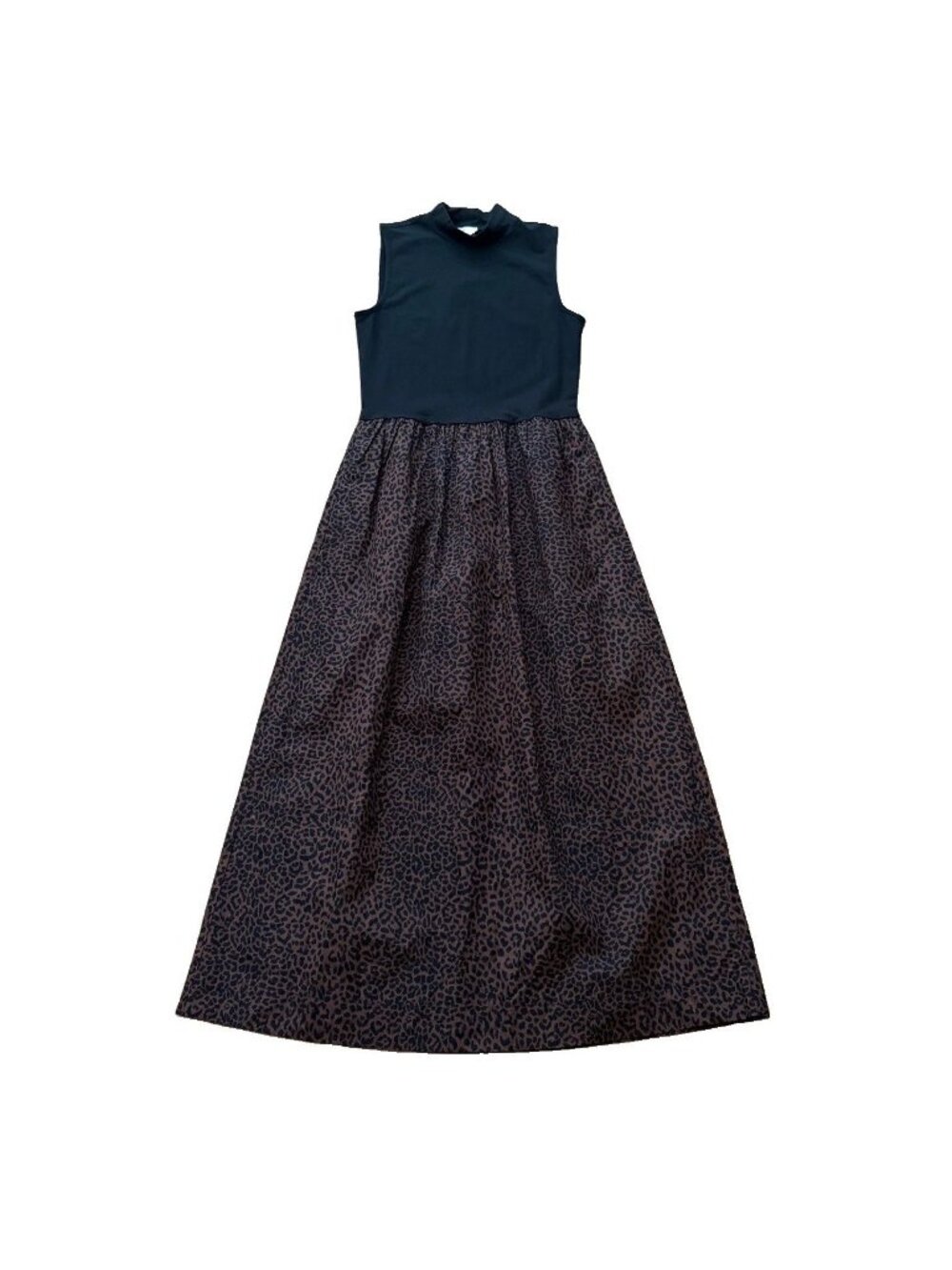J Crew Mockneck Knit Mixed Media Dress Small Tall Midi Black Brown Cheetah